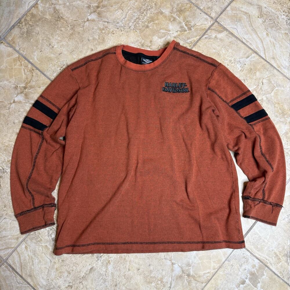 Harley-Davidson Orange Thermal Long Sleeve Shirt Men’s Large Biker